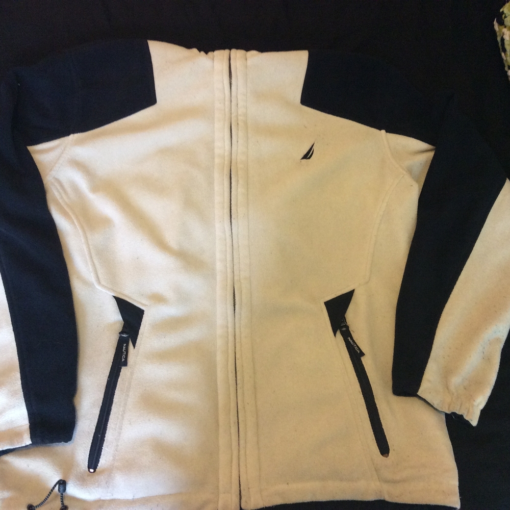 Nautica Men’s Cream and Black Lightweight Fleece Jacket